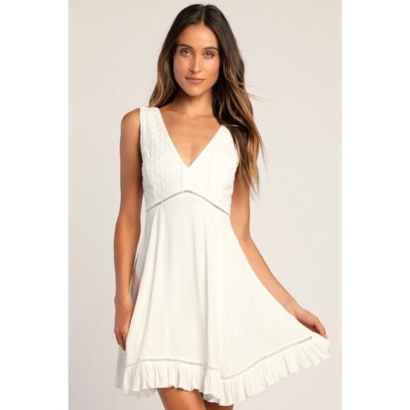 Lulus Large Endlessly Enticing Babydoll Mini Dress White Embroidered Backless - Picture 1 of 13